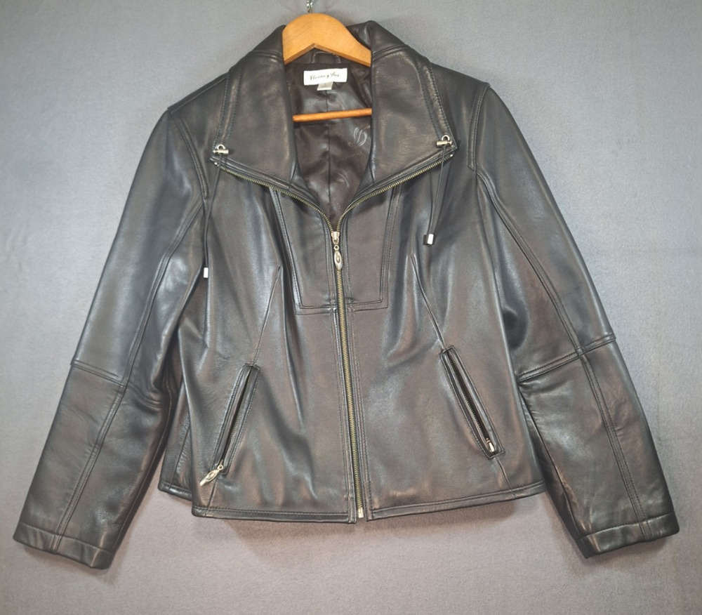 Preston & York Genuine Lamb Skin Leather Full-Zip Jacket Women's Lg Bikercore